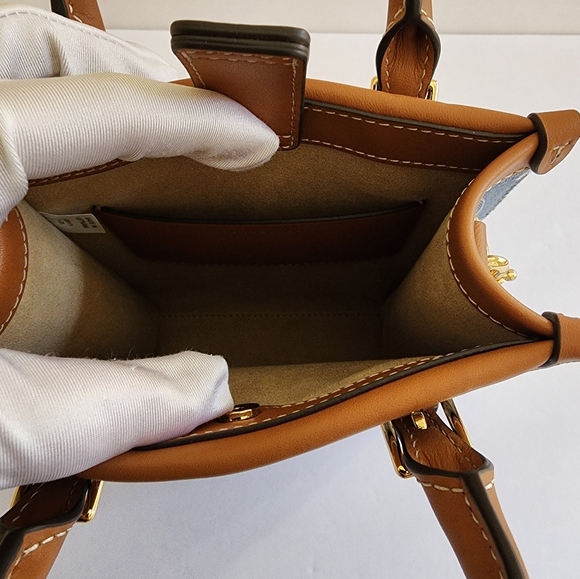 Tory Burch T Monogram Mini Denim Tote Bag - Picture 15 of 17